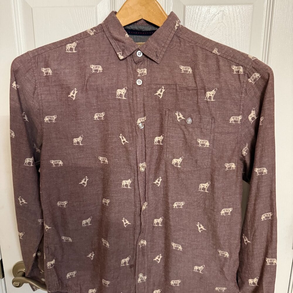 Free Nature Men's Wolf Print Casual button-down Shirt • Small
